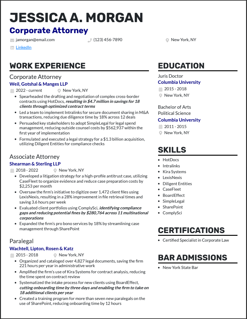 Corporate attorney resume template