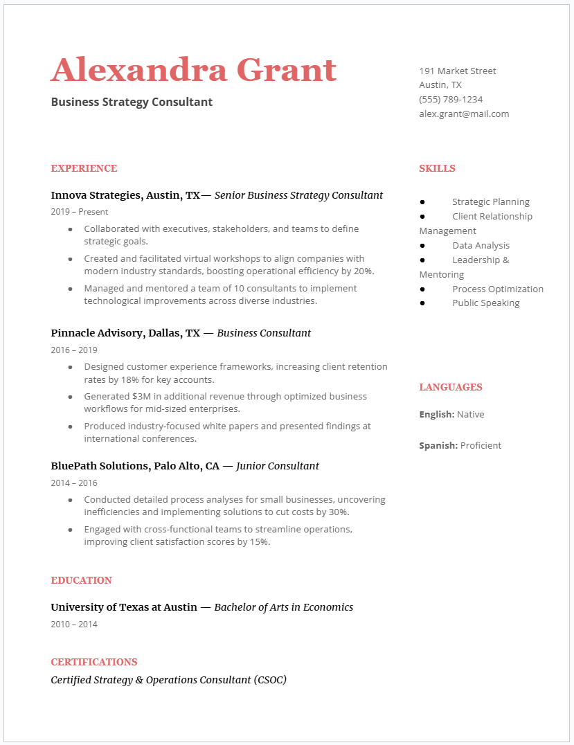 Consultant resume template