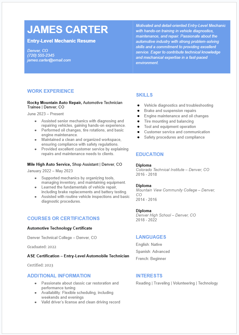 Automotive technician resume examples & templates