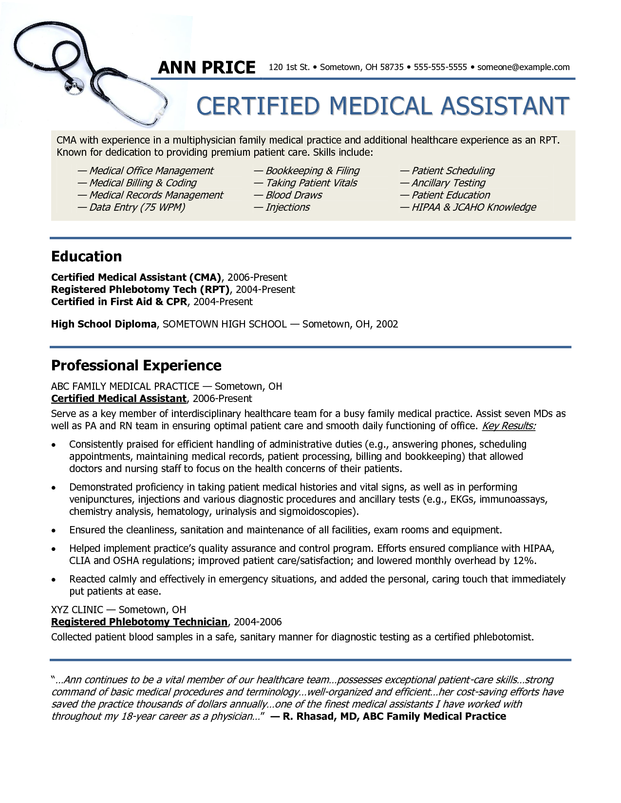 Resume templates for medical assistants