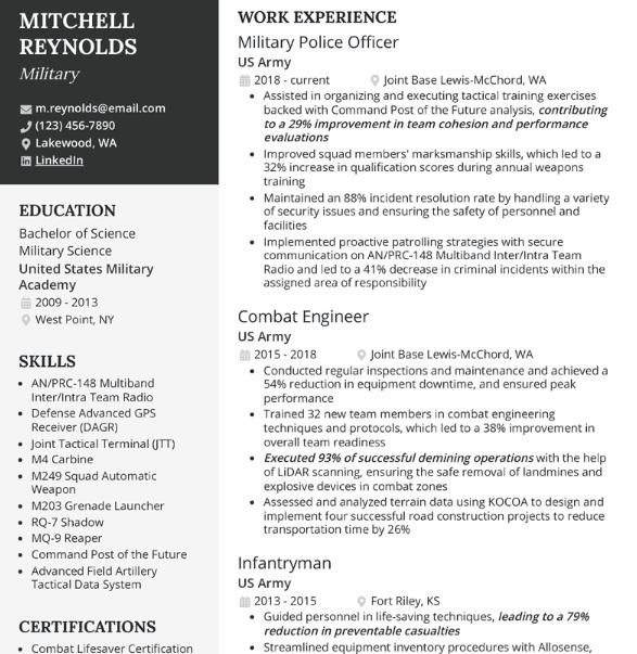 Free military-to-civilian resume template