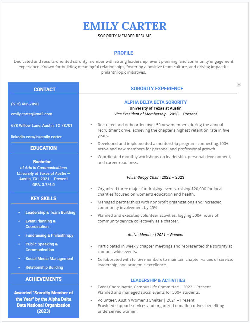 Investment banking resume template