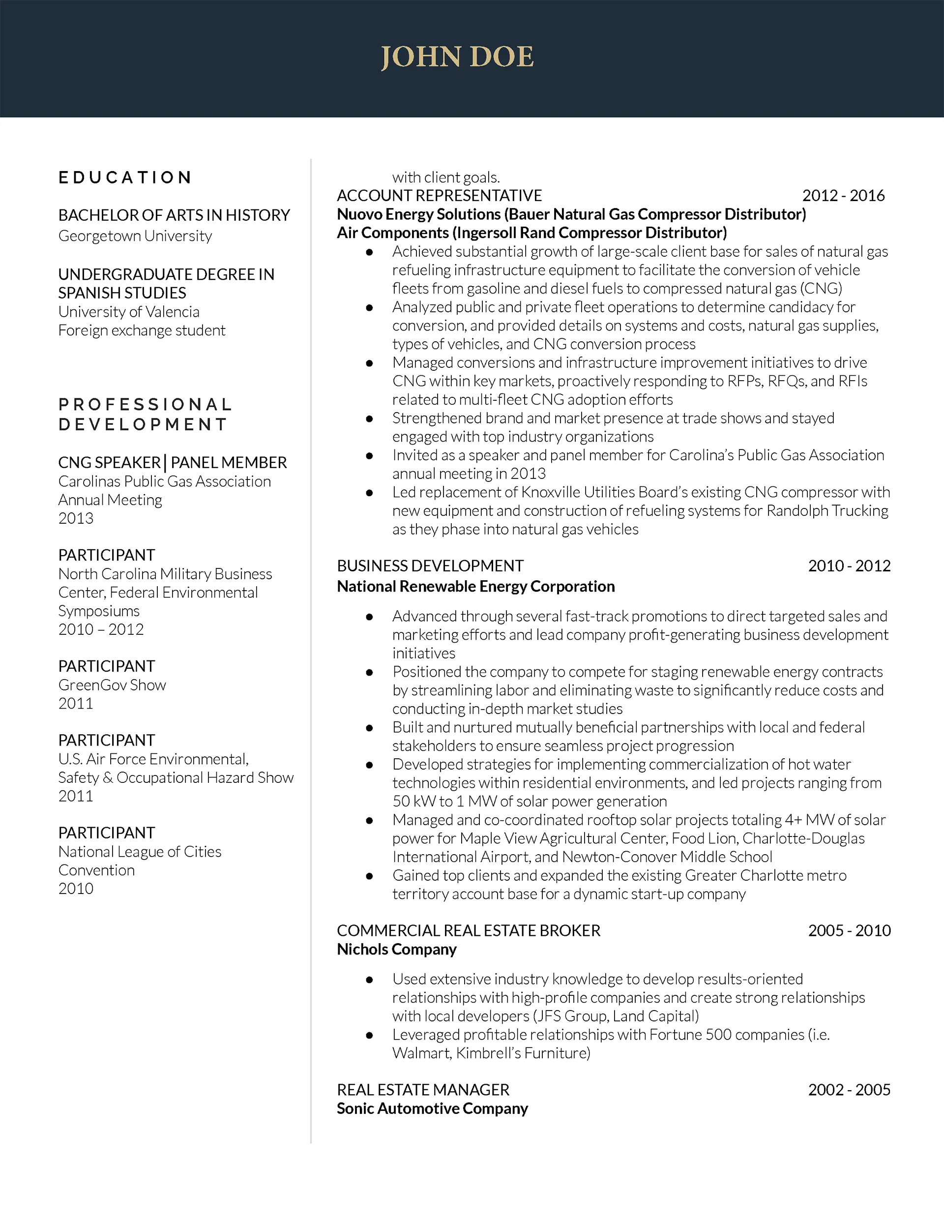 Construction Manager CV Example