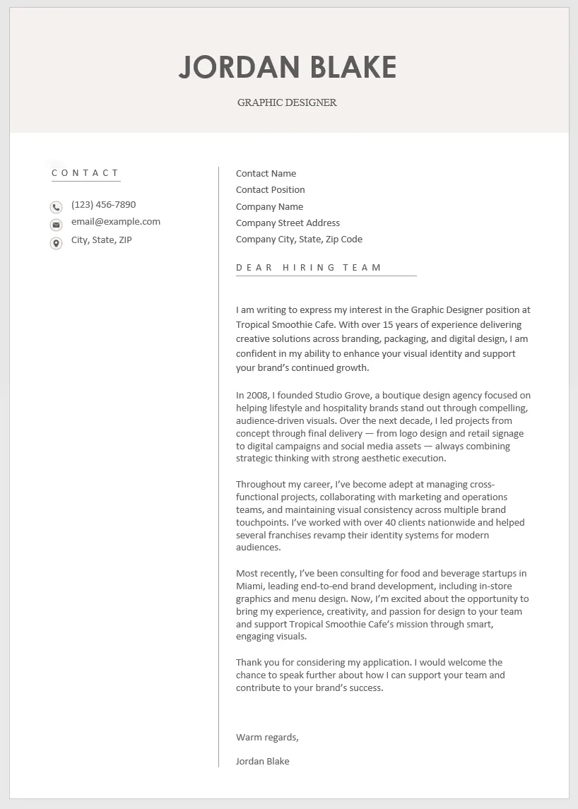 Graphic Designer Cover Letter