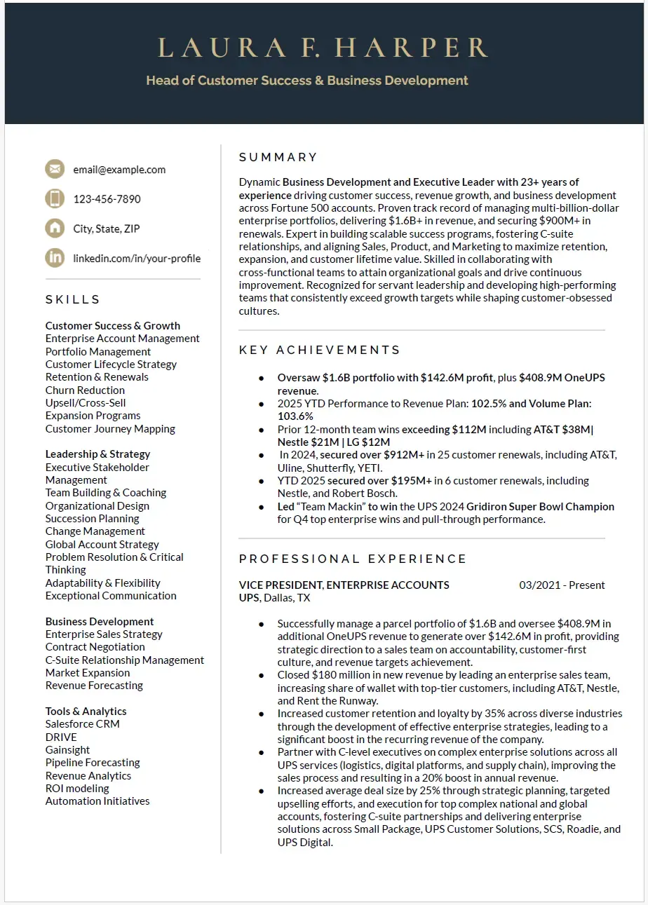 Head Of Customer Success CV Example
