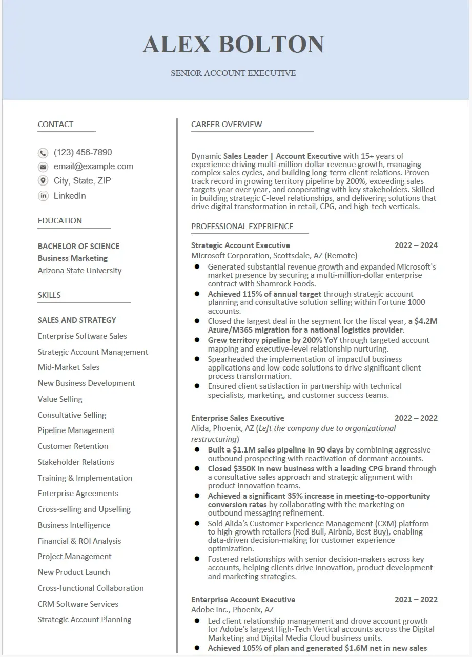 Senior Account Executive CV Example