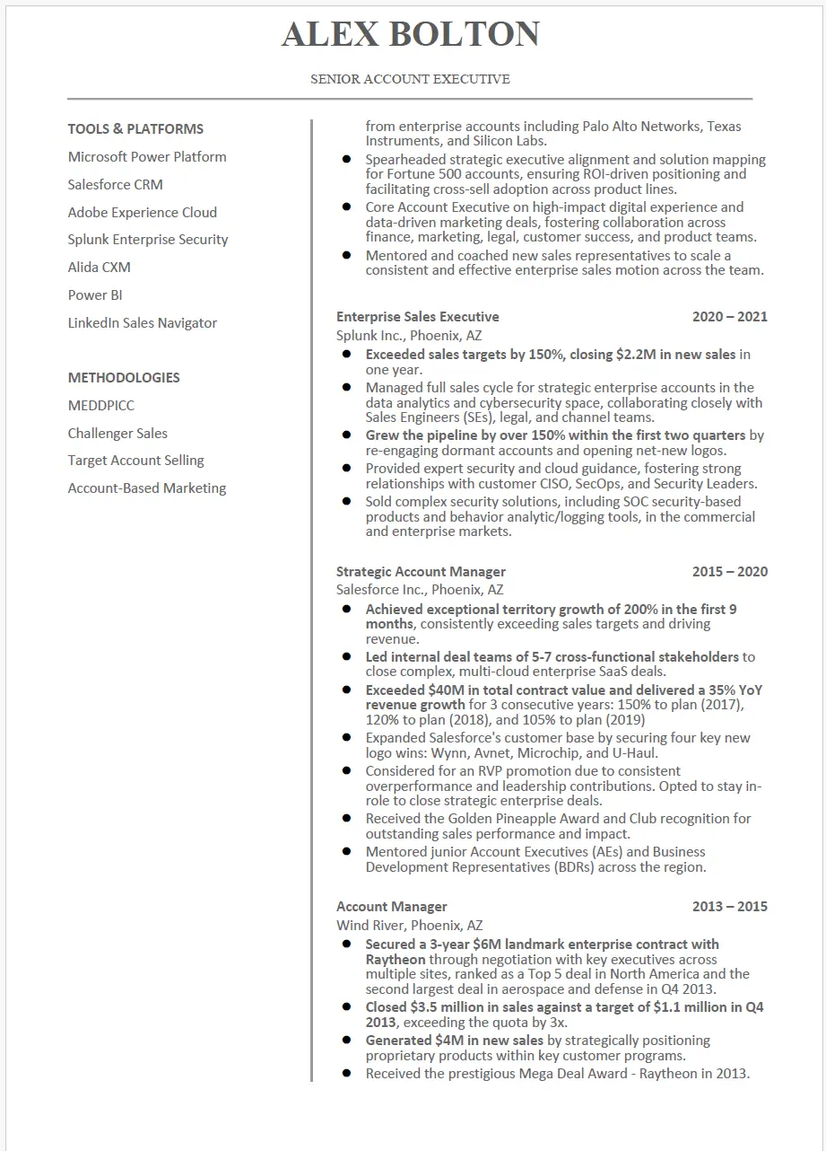 Senior Account Executive CV Example
