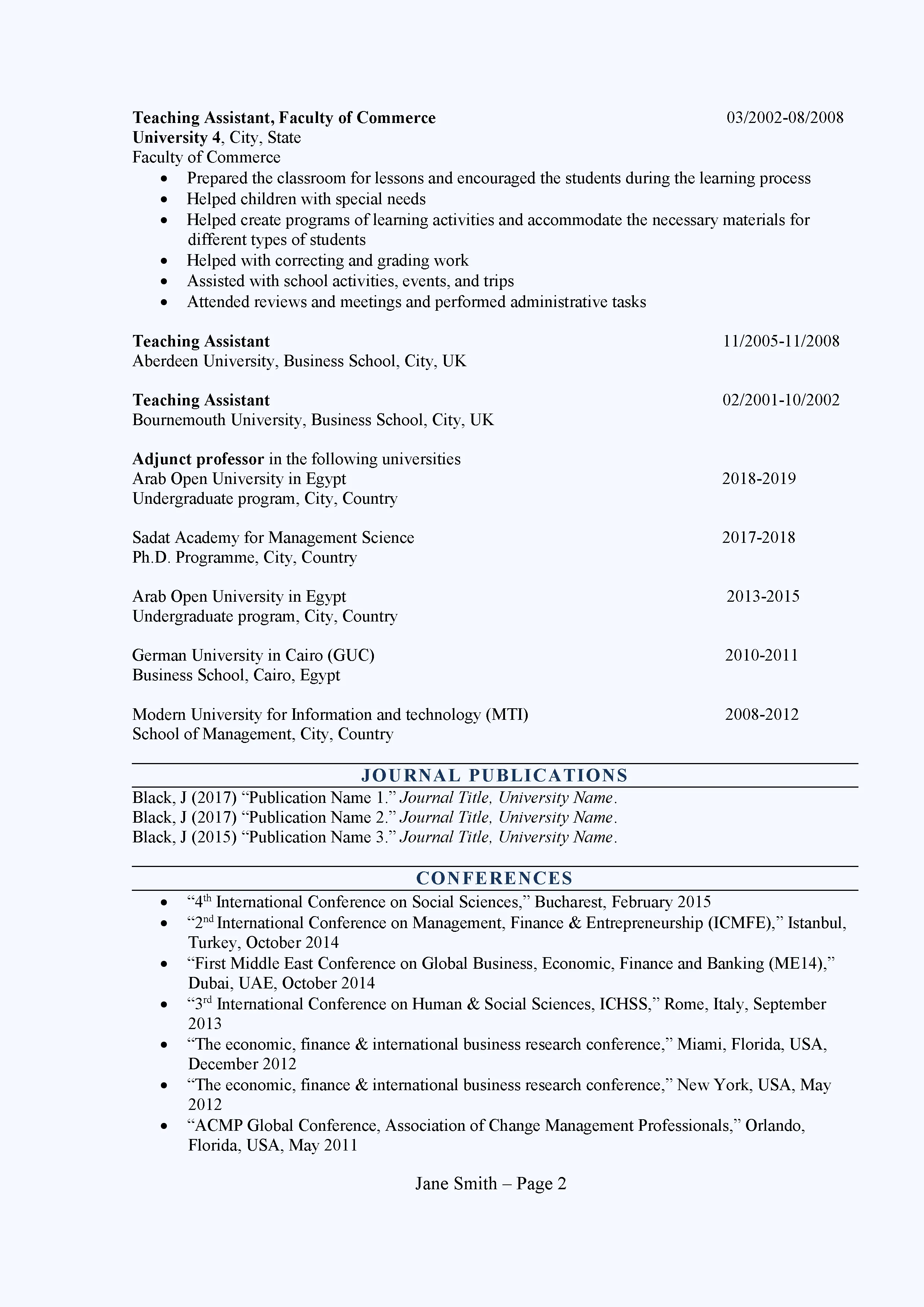 Teacher Lecturer CV Example