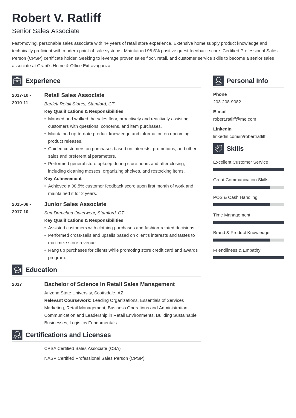 Sales Assistant CV How To Write Examples ResumePerk