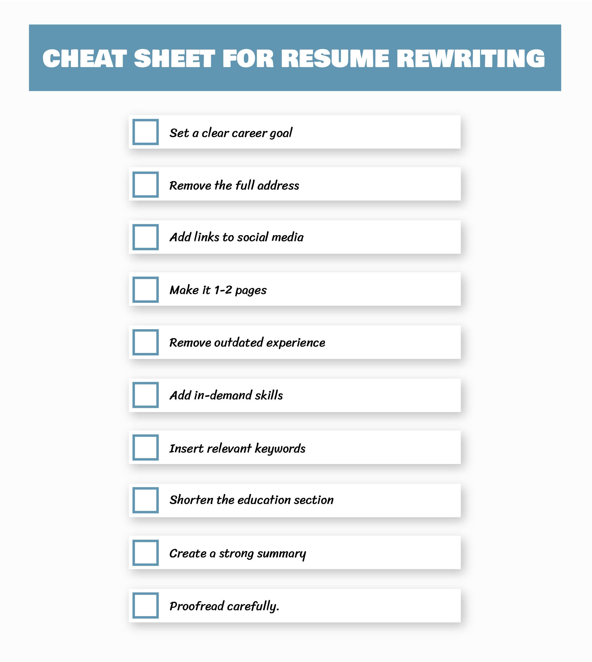 Cheat sheet for resume rewriting