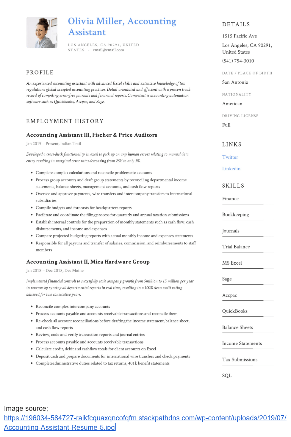accounting assistant resume sample